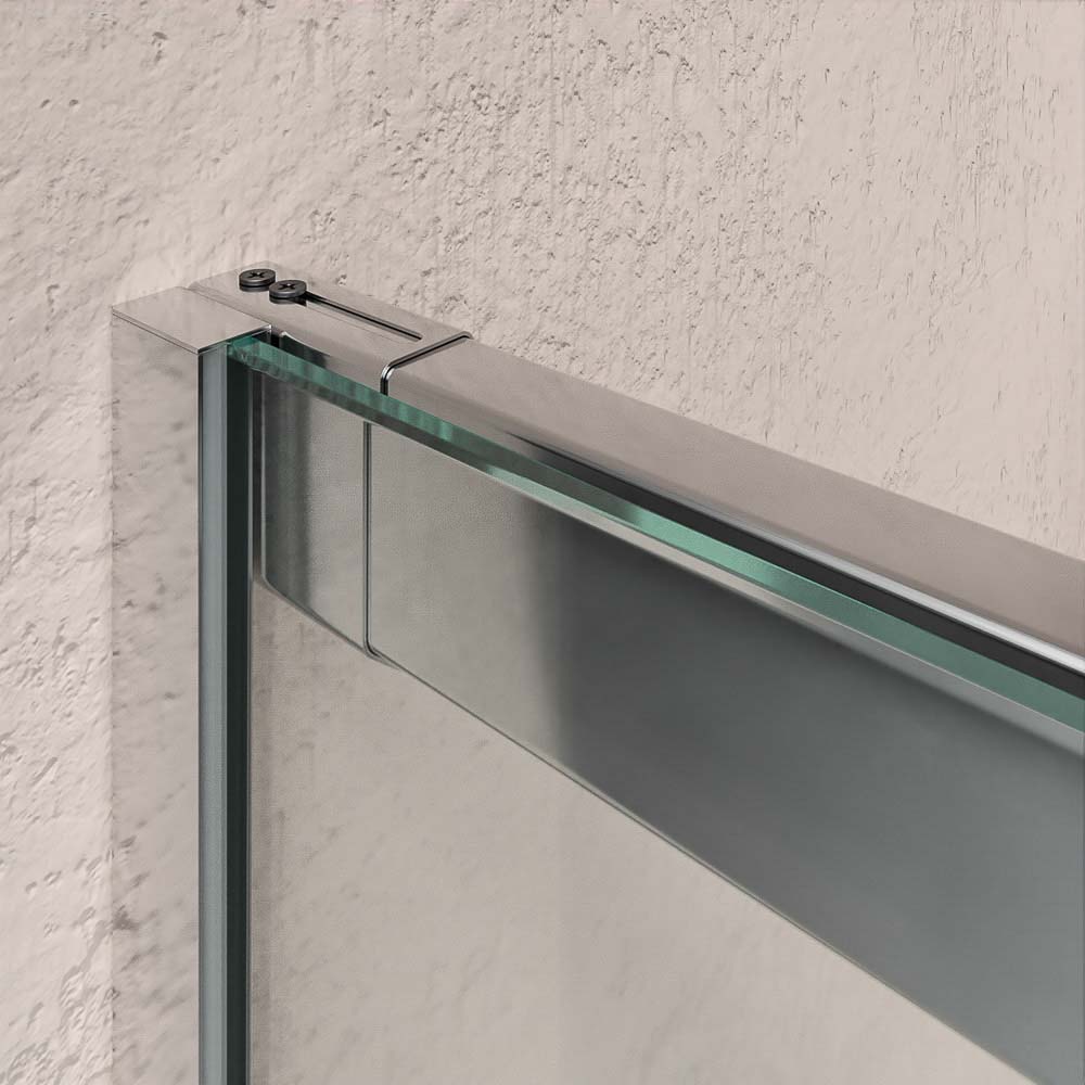 Mampara de ducha Enzo frontal1 fijo + 1 puerta corredera vidrio 6 mm. ACERO INOXIDABLE