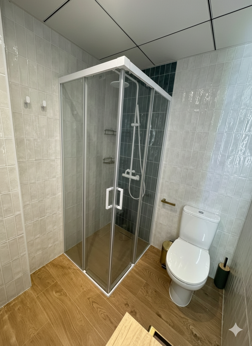 Mampara de ducha CLOE rectangular 2 fijos + 2 puertas correderas vidrio 6 mm. ACERO INOXIDABLE